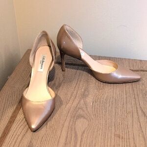 LK Bennett Women's Patent Leather Gold Nude Heels 38.5/ 7.5/ 8